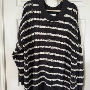 Sonoma Grey and White Crew Neck Striped Sweater